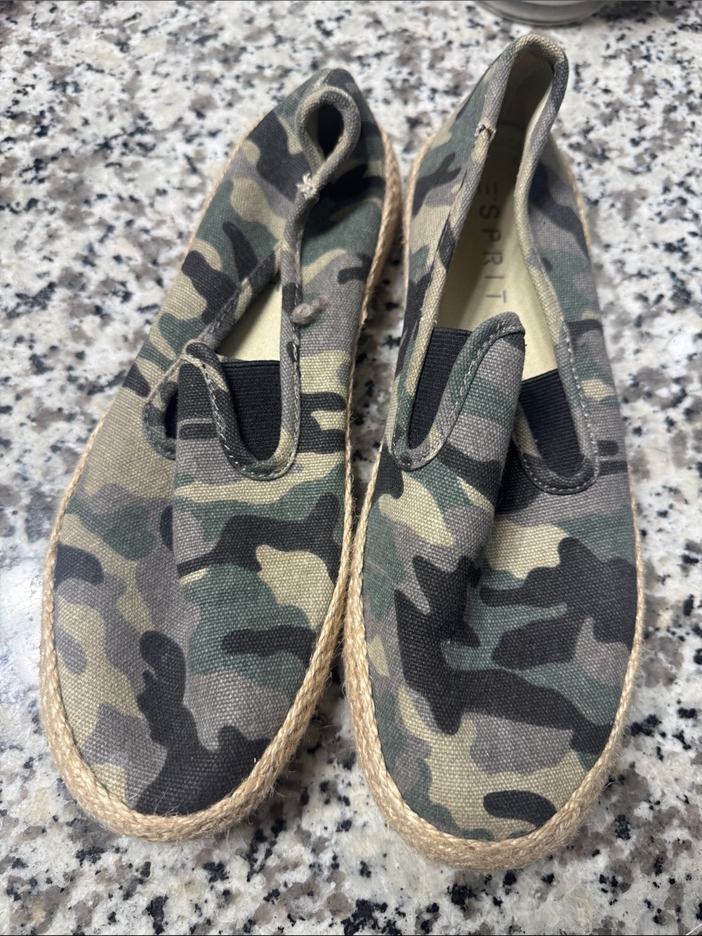 Esprit Camouflage Slip-On Espadrilles in Green and Tan